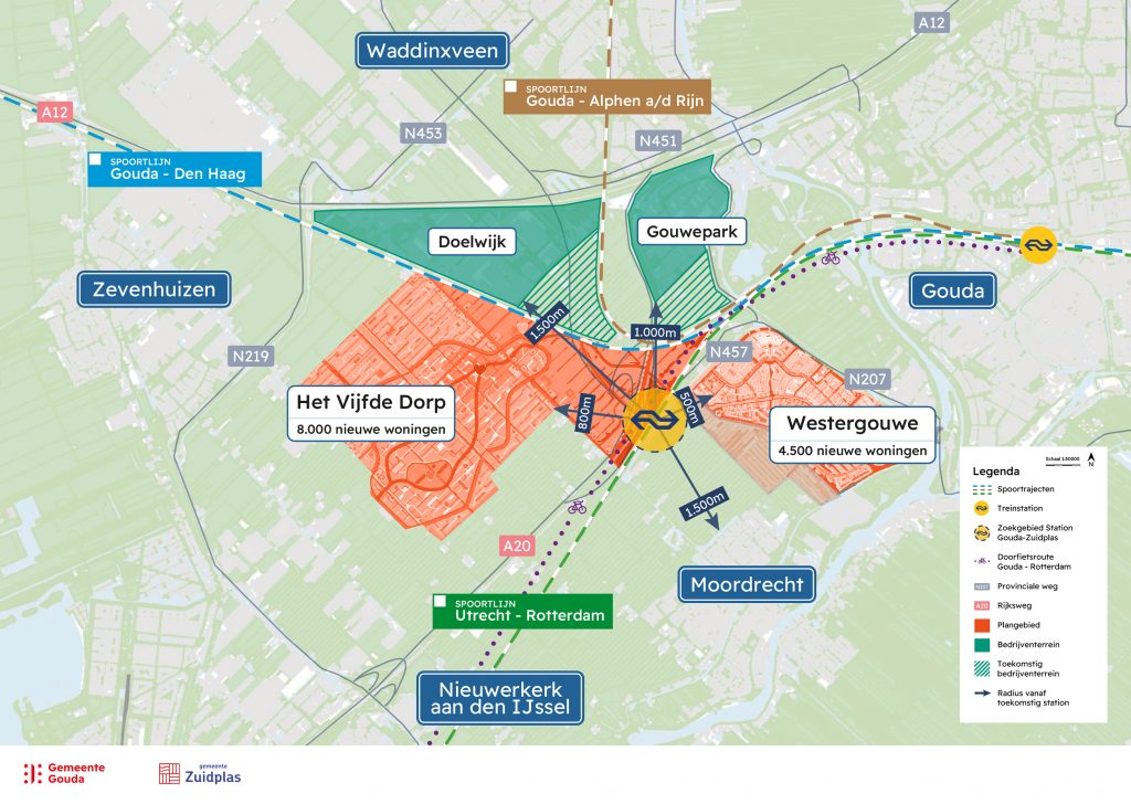 kaart met locatie mogelijk treinstation Gouda Zuidplas